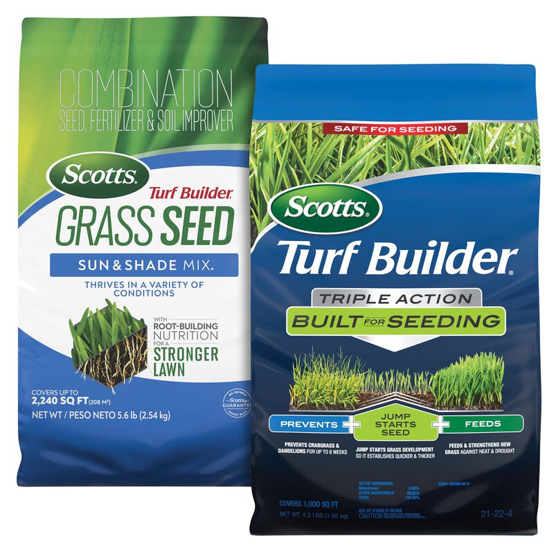 Scotts® Grass Seed Sun & Shade Mix® and Turf Builder® Triple Action Built for Seeding image number null