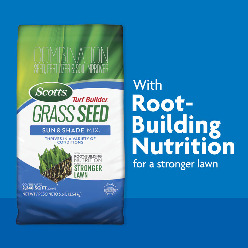Scotts® Grass Seed Sun & Shade Mix® and Turf Builder® Triple Action Built for Seeding image number null