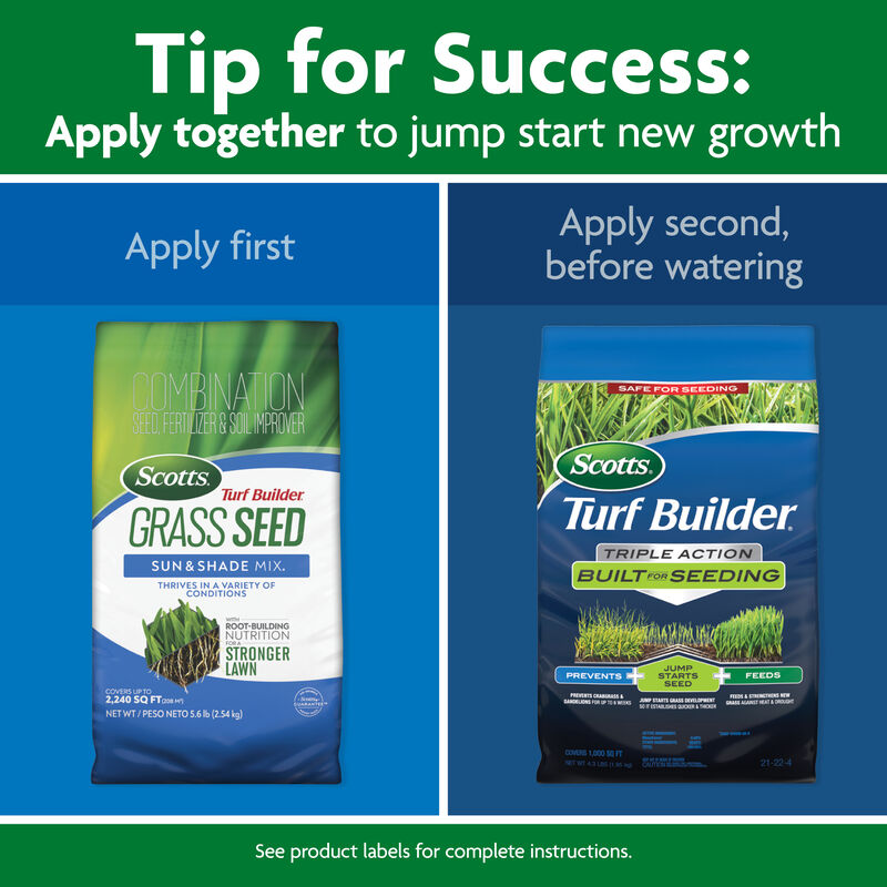 Scotts® Grass Seed Sun & Shade Mix® and Turf Builder® Triple Action Built for Seeding image number null