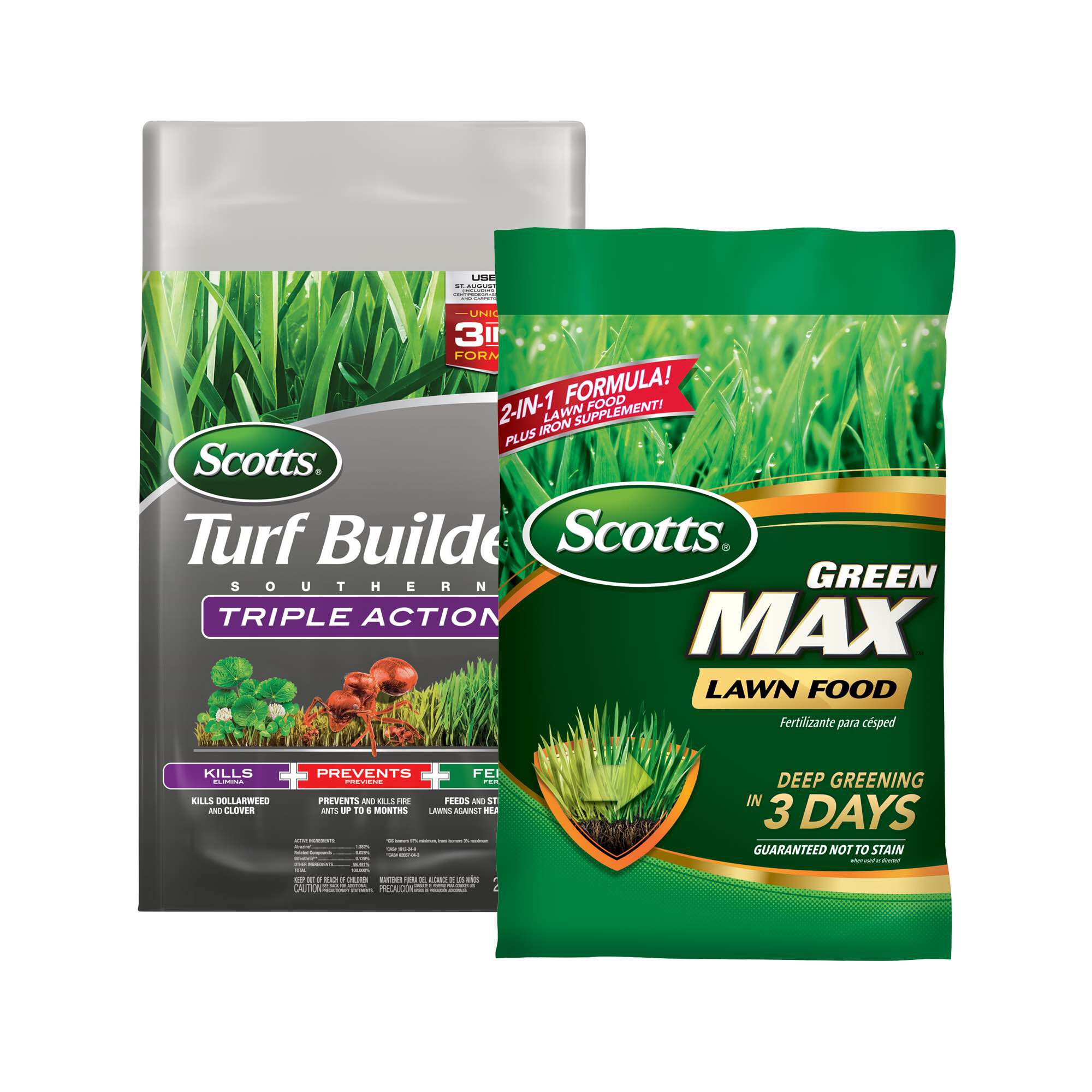 Scotts Turf Builder Triple Action and Scotts Green Max Lawn Food