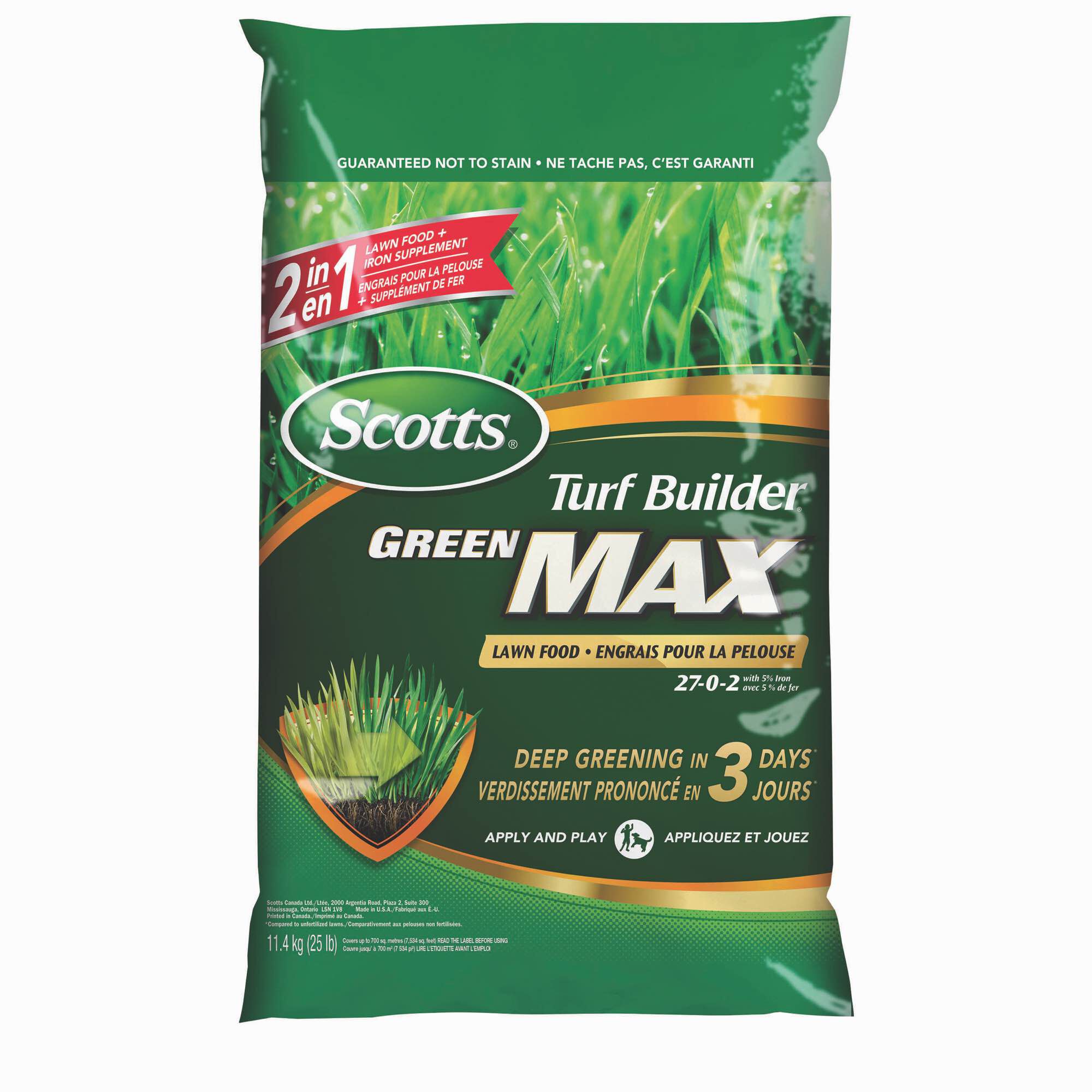 Scotts Turf Builder Green Max Lawn Food 27 0 2 with 5 Iron